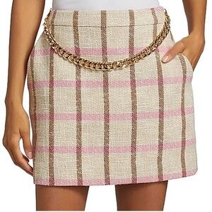 Toccin Lane Plaid Miniskirt Size 12 Beige Brown Pink Chain Accent